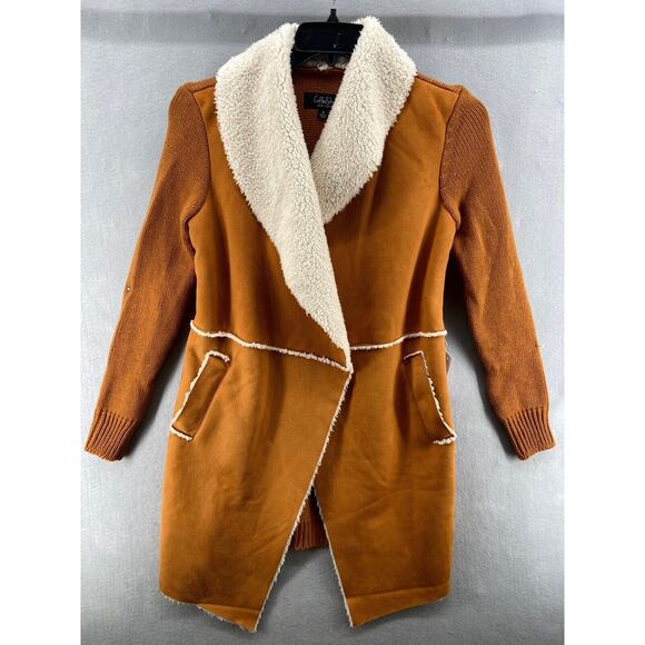 Coffee Shop New York Medium Cardigan Brown Sherpa Fleece Sweater Vest Open Front - Picture 1 of 12